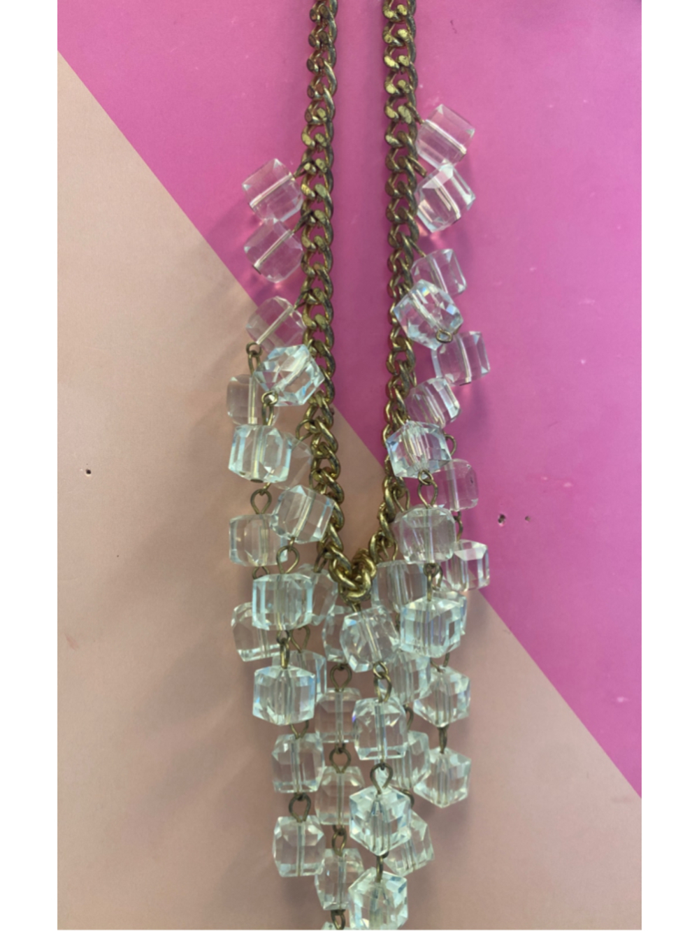 Women's Unbranded Gold Chain Necklace with Clear Cube Beads One Size